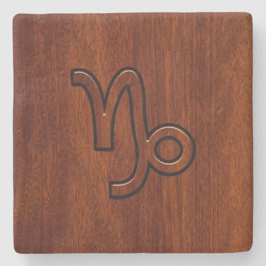 山羊座〔占星術の〕十二宮図シンボルinマホガニースタイルプリント ストーンコースター (正面)