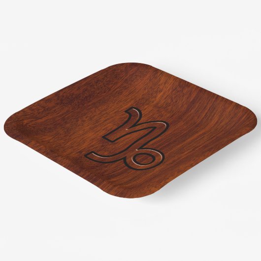 山羊座〔占星術の〕十二宮図シンボルinマホガニーブラウン ペーパープレート (傾斜あり)