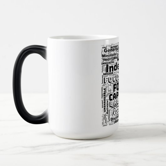 山羊座〔占星術の〕十二宮図ワードクラウドインスピレーション モーフィングマグカップ (左)