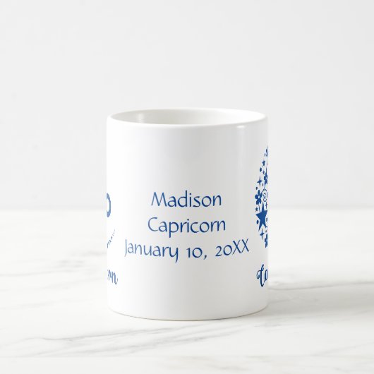 山羊座〔占星術の〕十二宮図占星術誕生日ブルーホワイト コーヒーマグカップ (中央)