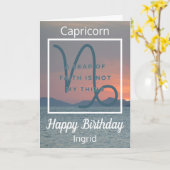 山羊座〔占星術の〕十二宮図引用文ブルー&ホワイト誕生日 カード (黄色い花)