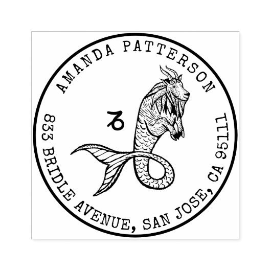 山羊座〔占星術の〕十二宮図手描きクレスト |差出人住所 ラバースタンプ (インプリント)