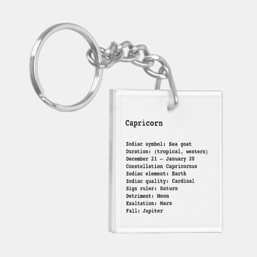 山羊座〔占星術の〕十二宮図標識占星術白黒 キーホルダー (正面左)