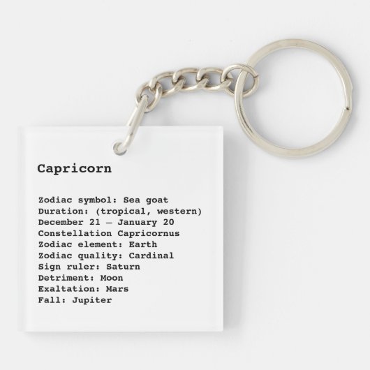 山羊座〔占星術の〕十二宮図標識占星術白黒 キーホルダー (裏面)