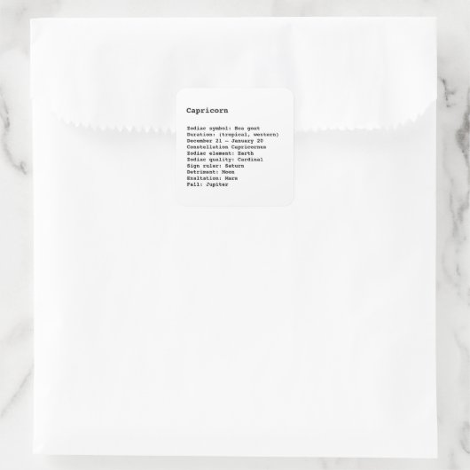 山羊座〔占星術の〕十二宮図標識占星術白黒 スクエアシール (バッグ)