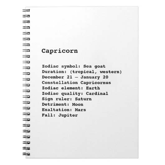山羊座〔占星術の〕十二宮図標識占星術白黒 ノートブック (正面)