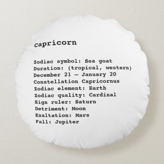 山羊座〔占星術の〕十二宮図標識占星術白黒 ラウンドクッション (正面)