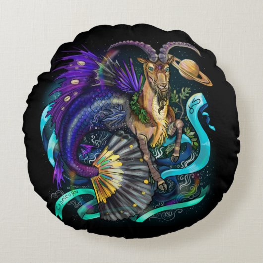 山羊座〔占星術の〕十二宮図標識 ラウンドクッション (正面)