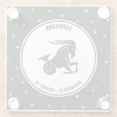 山羊座〔占星術の〕十二宮図標識、白黒ガラスコースター ガラスコースター (裏面)