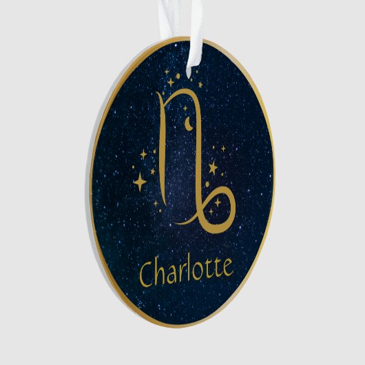 山羊座〔占星術の〕十二宮図記号金ゴールド青パーソナライズされた オーナメント (正面)