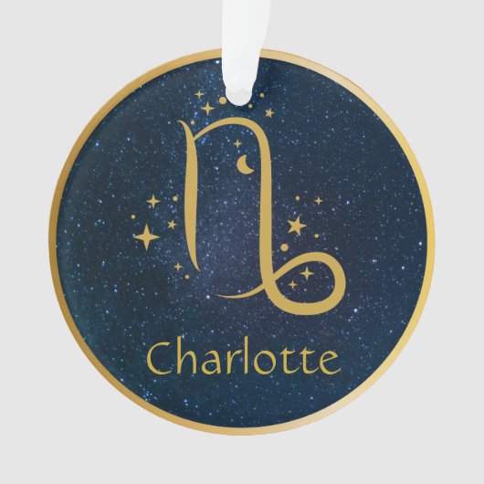 山羊座〔占星術の〕十二宮図記号金ゴールド青パーソナライズされた オーナメント (正面)