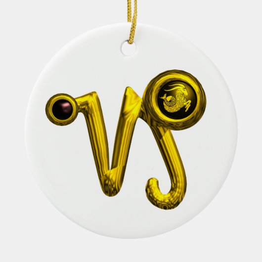 山羊座〔占星術の〕十二宮図誕生日ジュエルブラックオニキス金ゴールド セラミックオーナメント (正面)