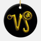 山羊座〔占星術の〕十二宮図誕生日ジュエルブラックオニキス金ゴールド セラミックオーナメント (裏面)