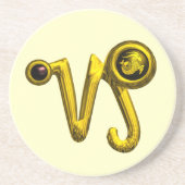 山羊座〔占星術の〕十二宮図誕生日ジュエル金ゴールド、ブラックオニキス コースター (正面)