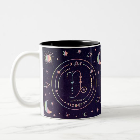 山羊座〔占星術の〕十二宮図 占星術の ツートーンマグカップ (左)