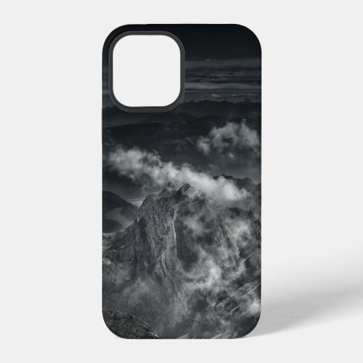 山脈のグレースケール写真 iPhoneケース (裏面)