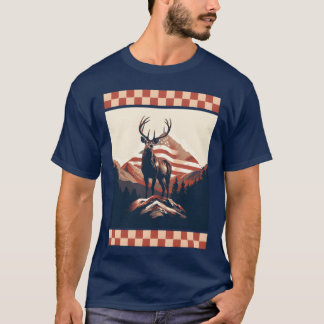 山脈アメリカ国旗ロックカモフラージュ鹿のピークf tシャツ