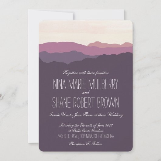 "山脈"結婚式招待状5"x7"紫 招待状 (正面)