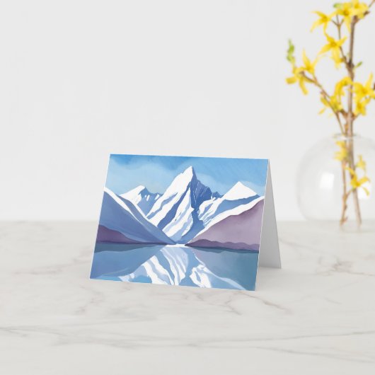山脈 | 青 水彩風景 カード (黄色い花)