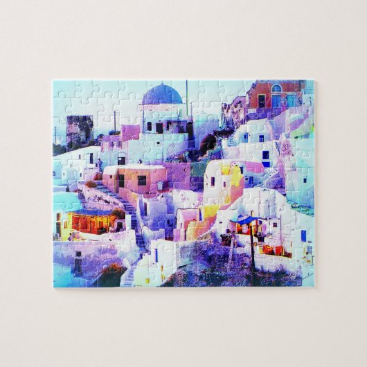 山腹のギリシャの町のパズル ジグソーパズル (横)