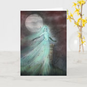 山腹の幽霊のファンタジーのハロウィンの芸術 カード (黄色い花)