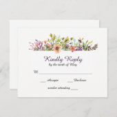 山腹の牧草地ワイルドフラワーズウォーター結婚カラー 出欠カード (正面/裏面)