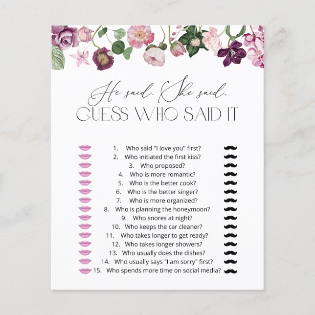 山花が彼女がブライダルシャワーゲームを言った (正面)