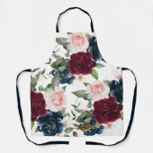 山花とひまわり模様モノグラム（白） エプロン (正面)