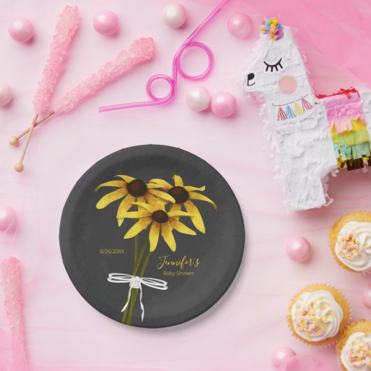 山花の束ブラックアイドスーザンベイビーシャワー ペーパープレート (パーティー)