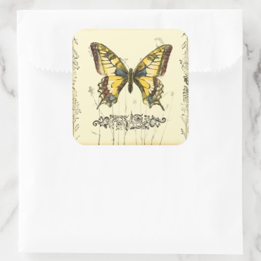 山花飾り蝶 スクエアシール (バッグ)