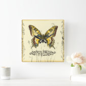 山花飾り蝶 スクエア壁時計 (ホーム)