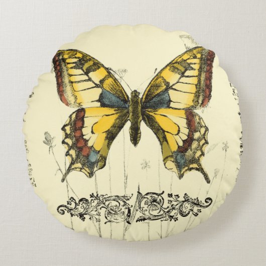 山花飾り蝶 ラウンドクッション (正面)