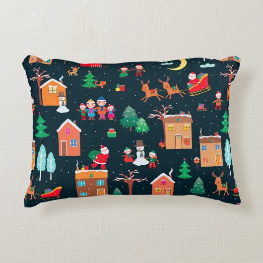 山荘での幸せなクリスマスタイムのシームレスなパターン アクセントクッション (正面)