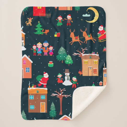 山荘での幸せなクリスマスタイムのシームレスなパターン シェルパブランケット (正面)