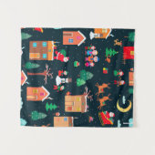 山荘での幸せなクリスマスタイムのシームレスなパターン タペストリー (正面(横))