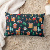 山荘での幸せなクリスマスタイムのシームレスなパターン ランバークッション (ブランケット)