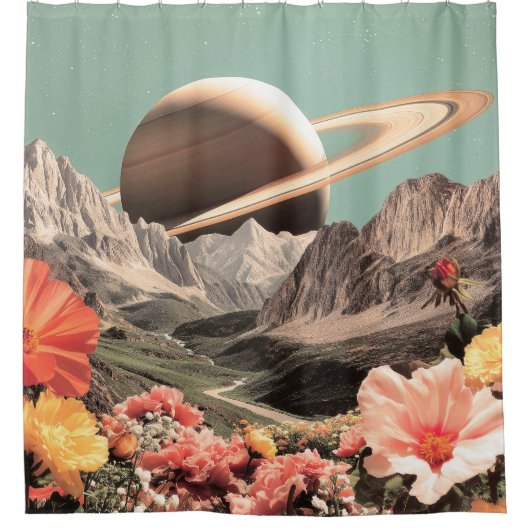山谷上の超現実的な土星 シャワーカーテン (正面)