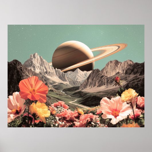 山谷上の超現実的な土星 ポスター (正面)