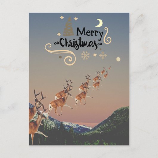 山越飛んでいるしにトナカイ ポストカード (正面)