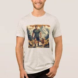 山道ハイカーと犬の冒険イラスト トライブレンドTシャツ