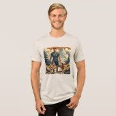 山道ハイカーと犬の冒険イラスト トライブレンドＴシャツ (正面全面)