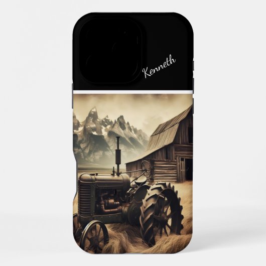 山間のトラクター iPhoneケース (裏面)