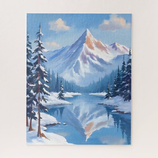 山間の逃避 | 冬の雪 水彩画 自然 ジグソーパズル (縦)