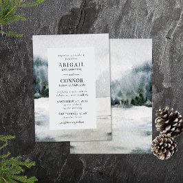 山霧のミスティーな湖の水彩画 招待状