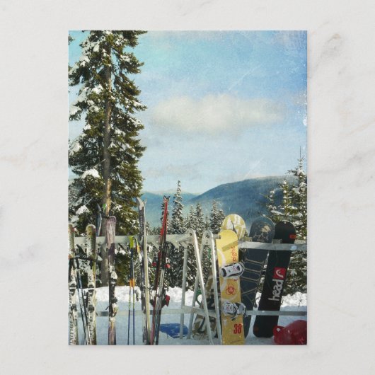 山頂のスキーとスノーボード ポストカード (正面)