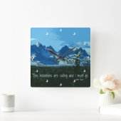 山頂のデジタル芸術-ジョンMuirの引用文 スクエア壁時計 (ホーム)