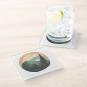 山頂の日の出：静かな山の景色 ガラスコースター (アングル)