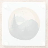 山頂の日の出：静かな山の景色 ガラスコースター (裏面)