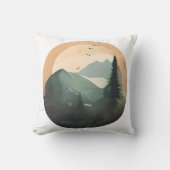 山頂の日の出：静かな山の景色 クッション (正面)