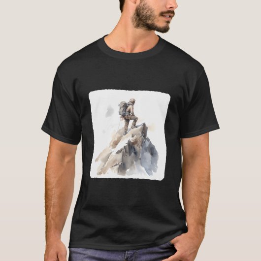 山頂到達のマウンテンクライマー 登山 への Tシャツ (正面)